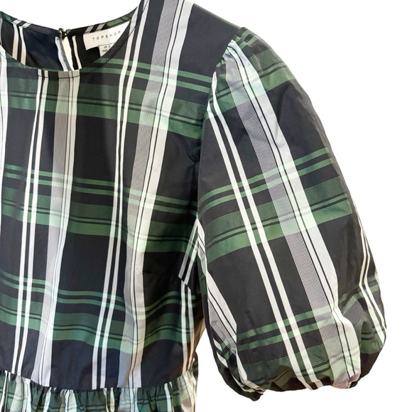 Topshop Women Plaid Ruffle Midi Dress Green Size US 2 - Picture 4 of 9